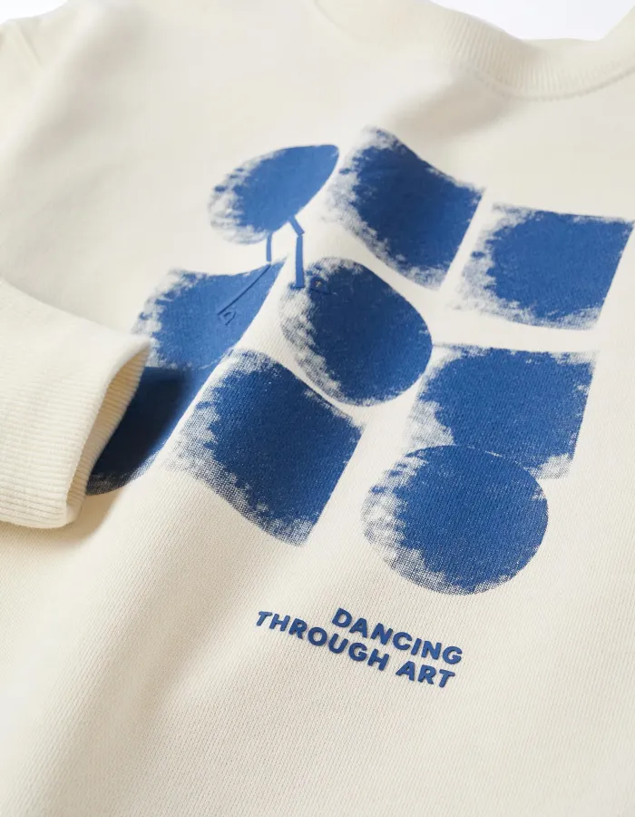 Cotton sweatshirt with abstract print for boys, light beige/blue