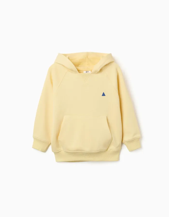 Hooded cotton sweatshirt with kangaroo pocket for boys, yellow