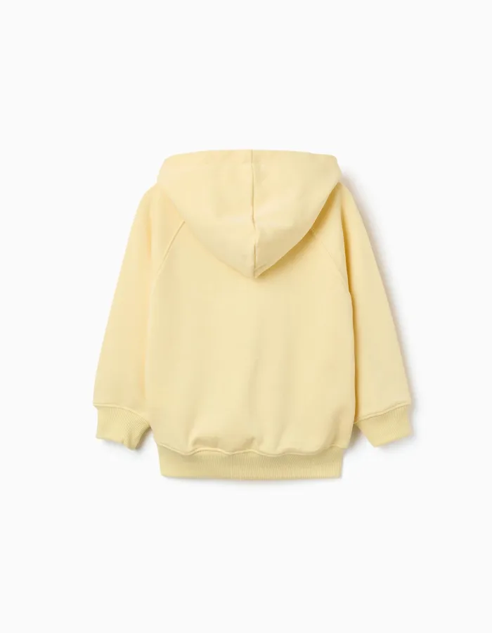 Hooded cotton sweatshirt with kangaroo pocket for boys, yellow