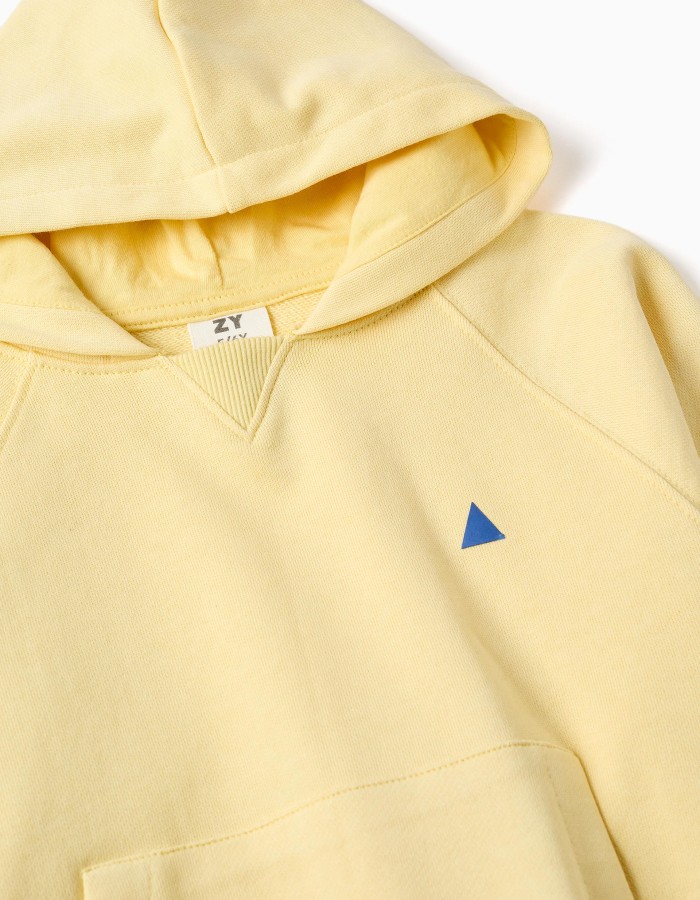 Hooded cotton sweatshirt with kangaroo pocket for boys, yellow