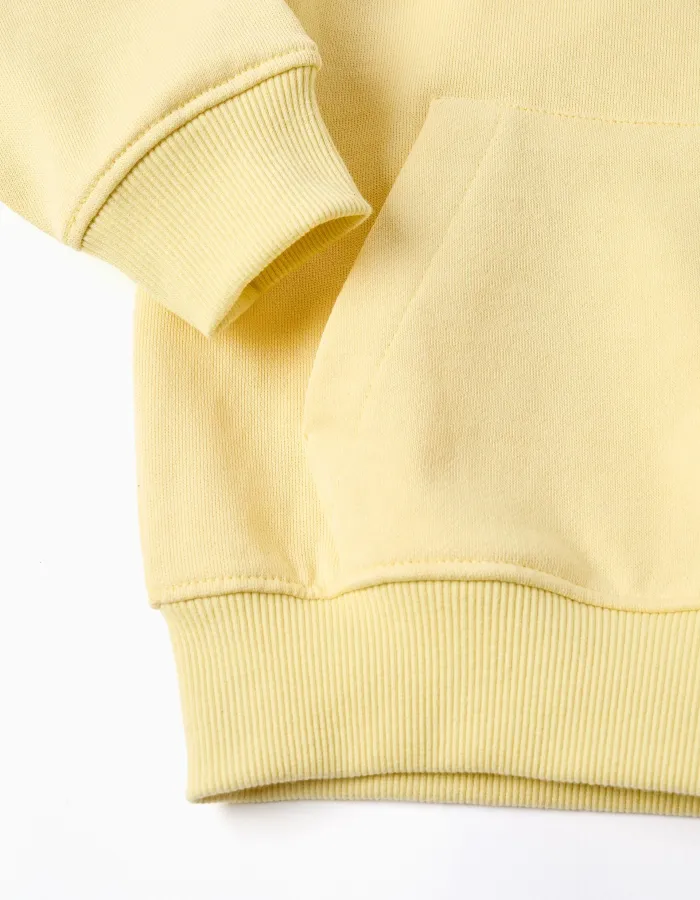 Hooded cotton sweatshirt with kangaroo pocket for boys, yellow