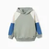 Hooded cotton sweatshirt for boys, green/beige/blue