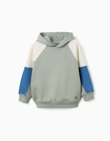 Hooded cotton sweatshirt for boys, green/beige/blue
