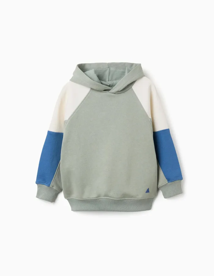 Hooded cotton sweatshirt for boys, green/beige/blue