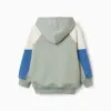 Hooded cotton sweatshirt for boys, green/beige/blue