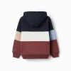 Hooded fleece sweatshirt with colour block for boys, multicolour