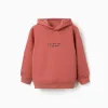 Brushed hooded sweatshirt with print for boys, terracotta