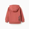 Brushed hooded sweatshirt with print for boys, terracotta