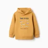 Brushed hooded sweatshirt with print for boys, yellow
