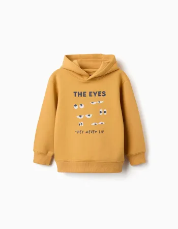 Brushed hooded sweatshirt with print for boys, yellow