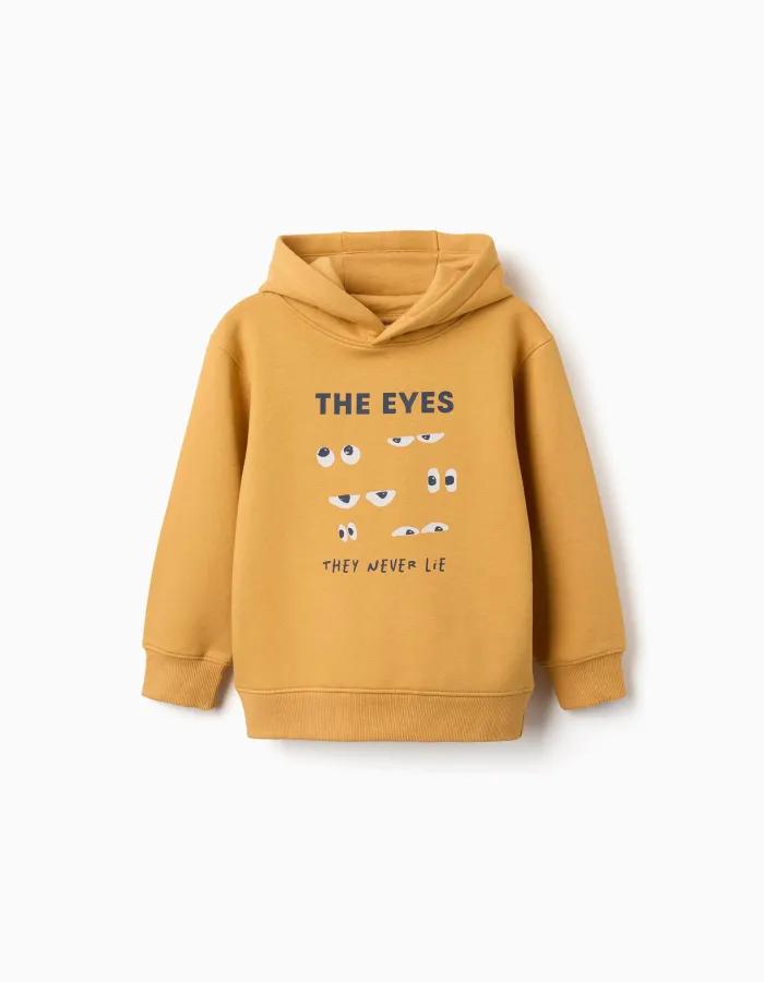 Brushed hooded sweatshirt with print for boys, yellow
