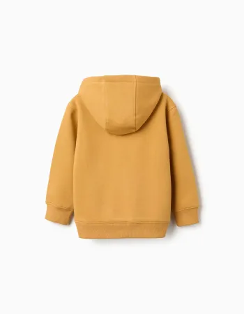 Brushed hooded sweatshirt with print for boys, yellow