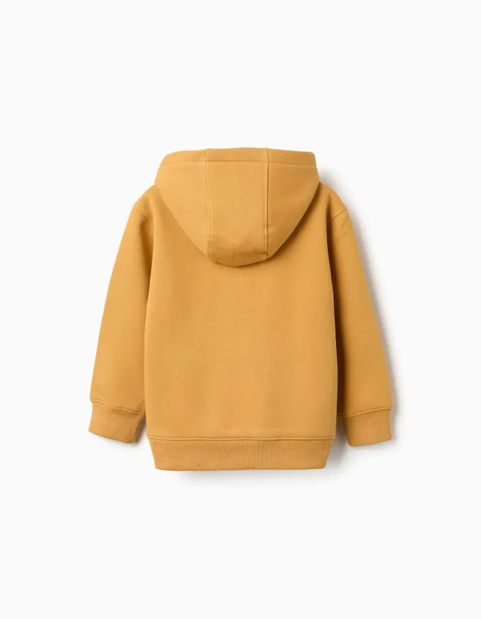Brushed hooded sweatshirt with print for boys, yellow