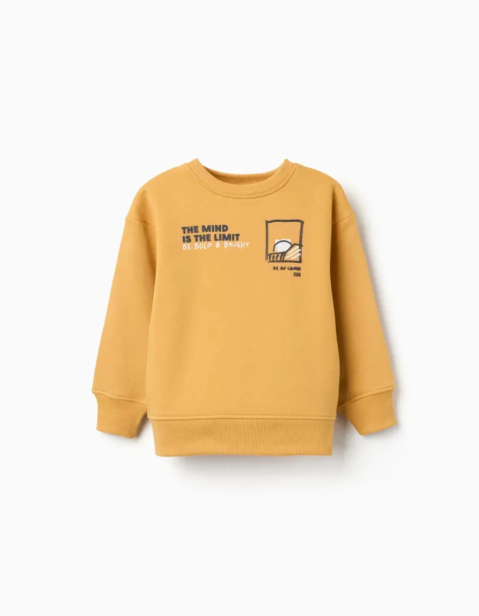 Brushed sweatshirt with embossed print for boys, yellow