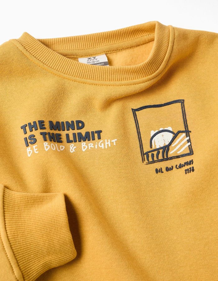 Brushed sweatshirt with embossed print for boys, yellow