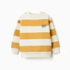 Striped brushed sweatshirt with print for boys, white/yellow