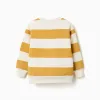 Striped brushed sweatshirt with print for boys, white/yellow