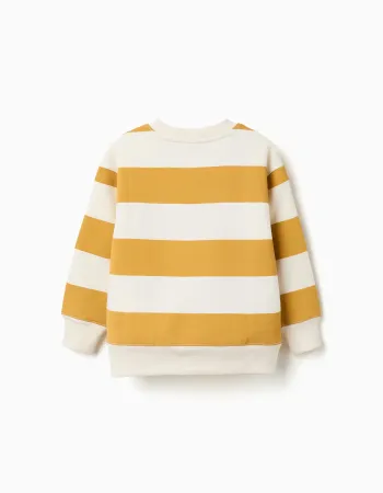 Striped brushed sweatshirt with print for boys, white/yellow