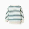 Striped brushed sweatshirt with print for boys, white/blue-green