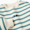 Striped brushed sweatshirt with print for boys, white/blue-green