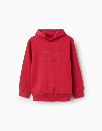 Hooded sweatshirt with ZY embossed print for boys, red
