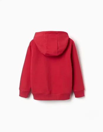 Hooded sweatshirt with ZY embossed print for boys, red