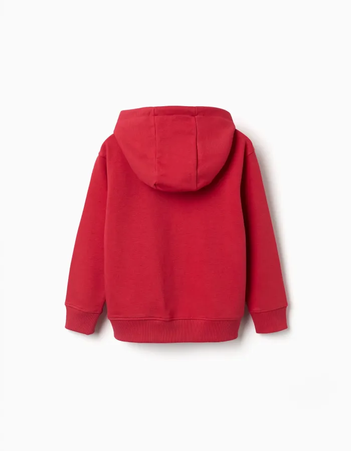 Hooded sweatshirt with ZY embossed print for boys, red
