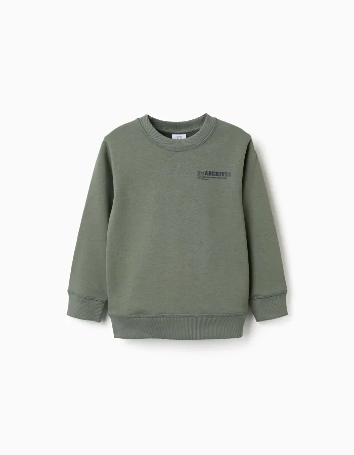 Sweatshirt with ZY embossed print for boys, khaki green