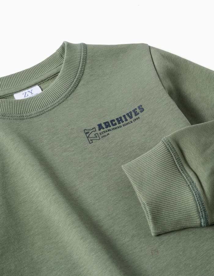 Sweatshirt with ZY embossed print for boys, khaki green