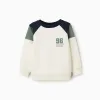 Brushed cotton sweatshirt with 96 print for boys, white/blue/green