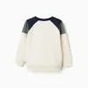Brushed cotton sweatshirt with 96 print for boys, white/blue/green