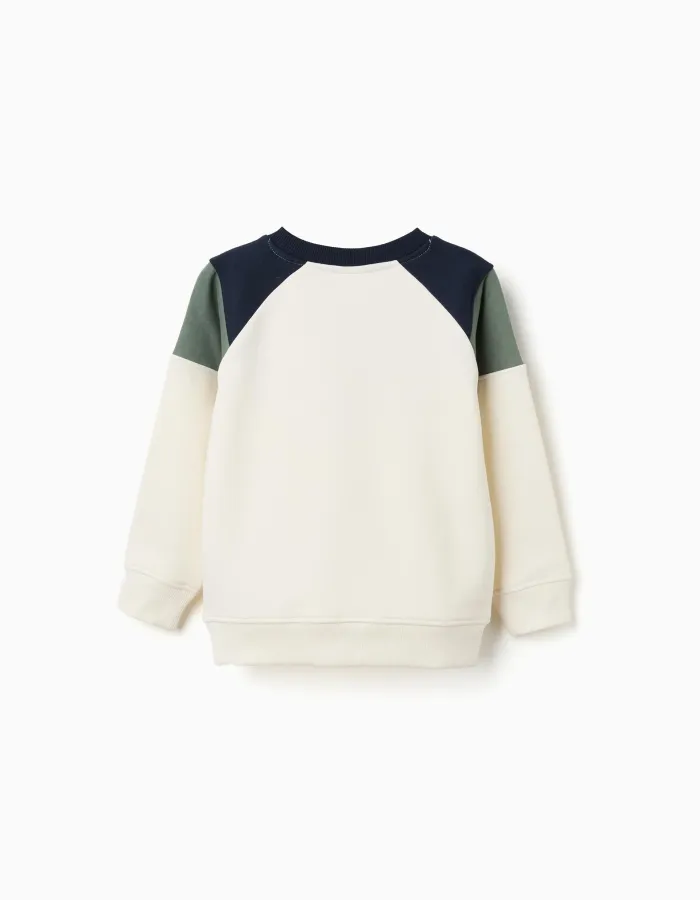Brushed cotton sweatshirt with 96 print for boys, white/blue/green