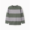 Striped knitted jumper for boys, green/grey