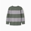 Striped knitted jumper for boys, green/grey