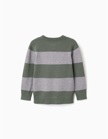 Striped knitted jumper for boys, green/grey