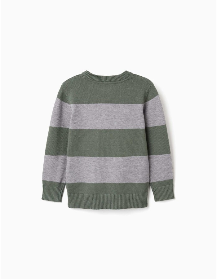 Striped knitted jumper for boys, green/grey
