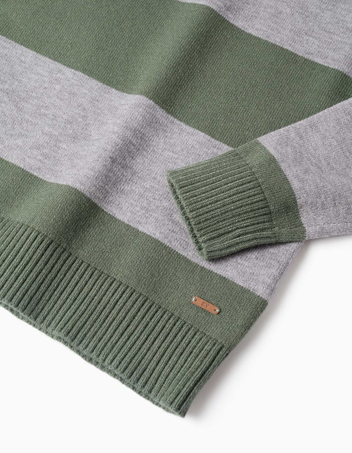 Striped knitted jumper for boys, green/grey