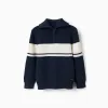 Knitted half-zip jumper with stripes for boys, navy blue/white