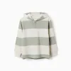 Hooded cotton sweatshirt with stripes for boys, light beige/green