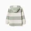 Hooded cotton sweatshirt with stripes for boys, light beige/green