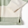 Hooded cotton sweatshirt with stripes for boys, light beige/green