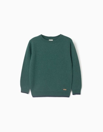 Wool blend jumper B&S for boys, dark green/navy blue
