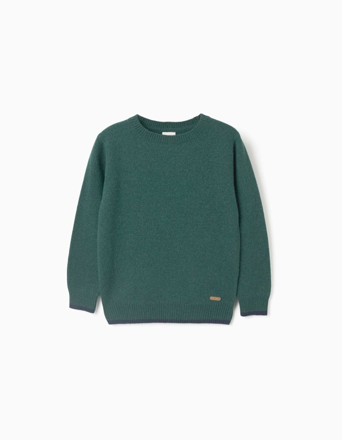 Wool blend jumper B&S for boys, dark green/navy blue