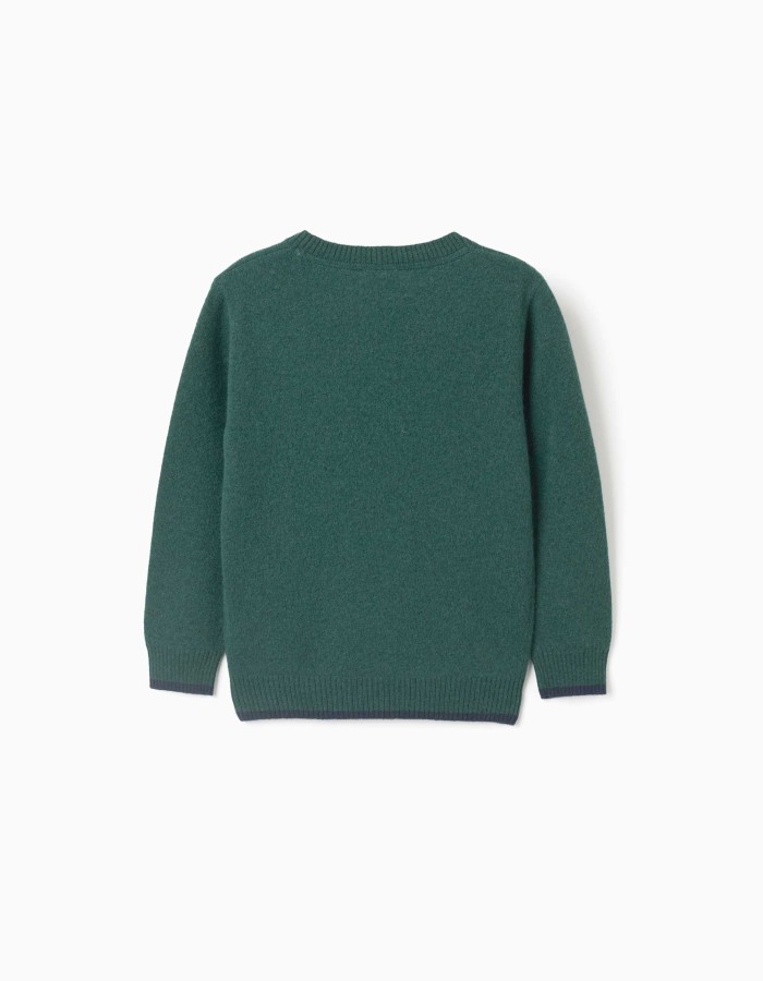 Wool blend jumper B&S for boys, dark green/navy blue