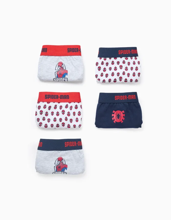 Pack of 5 Briefs for Boys 'Spiderman', Blue/White/Grey