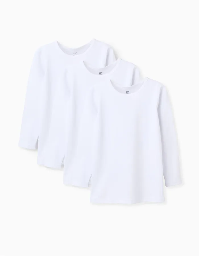 Pack of 3 Extra Warm Long Sleeve Vests for Boys, White