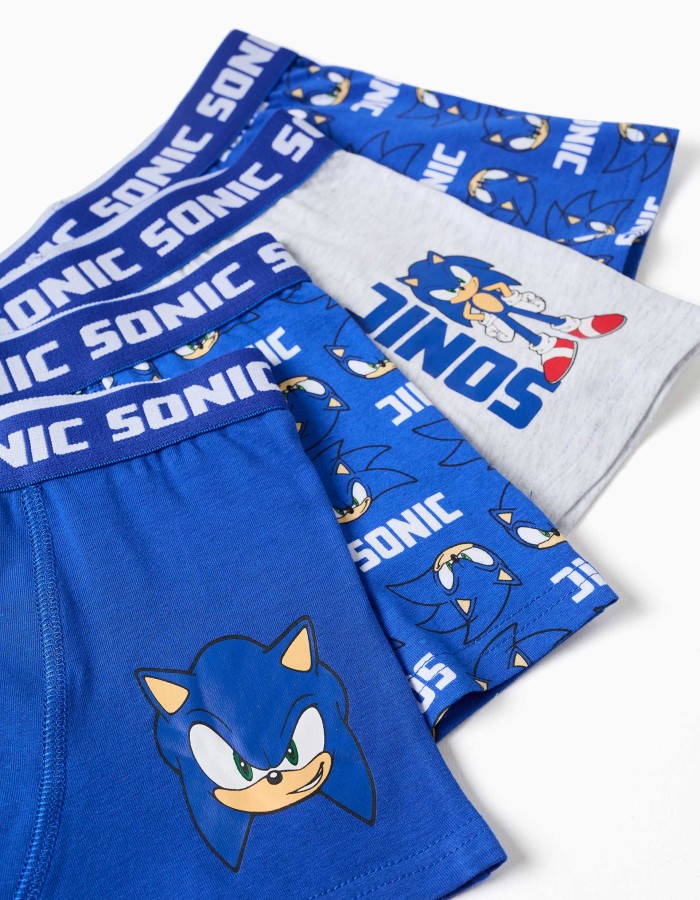 Pack of 4 boxer shorts with Sonic prints for boys, blue/light grey