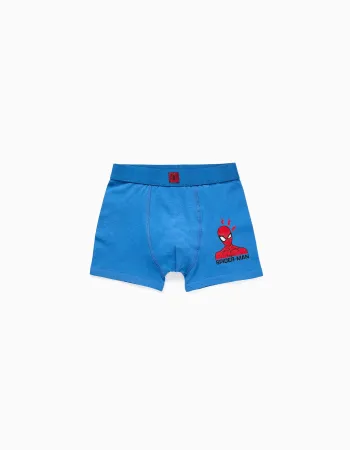 Pack of 4 cotton boxer shorts with Spider-Man prints for boys, blue/grey