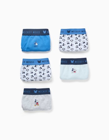 Pack of 5 cotton briefs with Mickey prints for boys, blue/white/grey