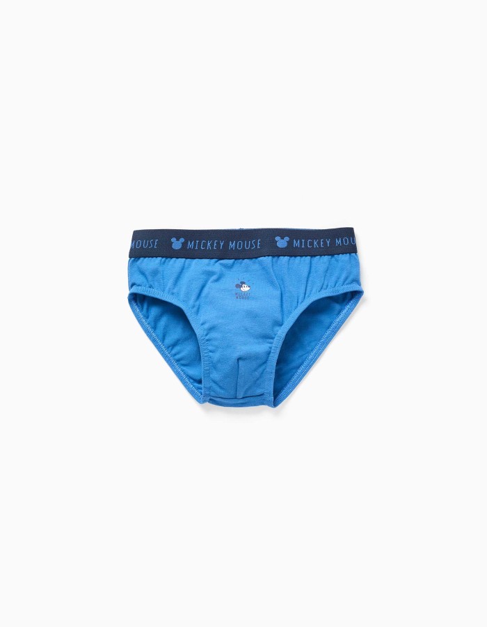 Pack of 5 cotton briefs with Mickey prints for boys, blue/white/grey
